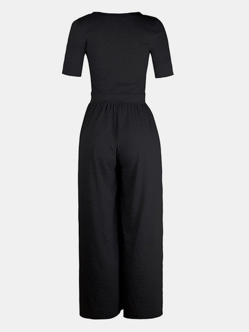 Scoop Neck Short Sleeve Jumpsuit - Odaingerous
